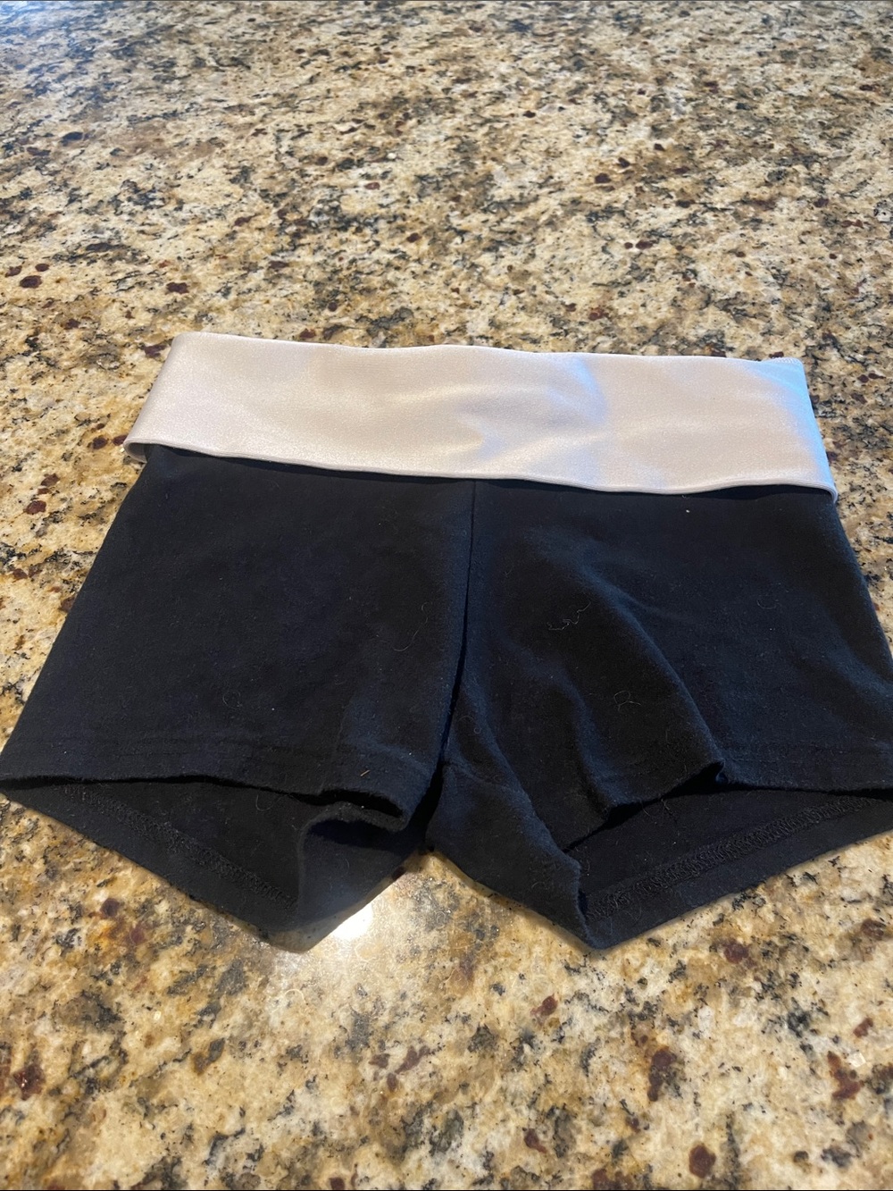 Black Athletic Fold-Over Waistband Shorts with Light Gray Band